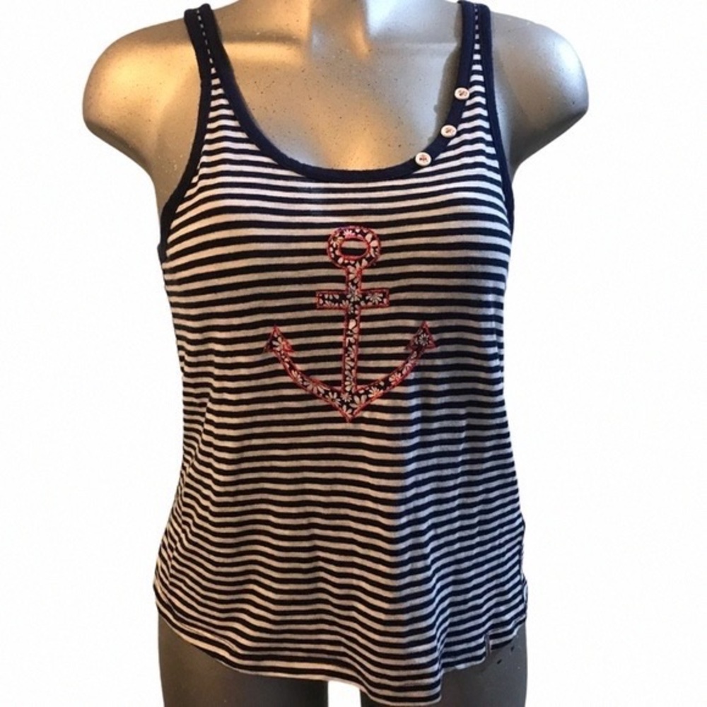 Jane and Bleecker Navy Striped Anchor Tank Top